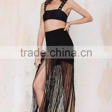 New Design Fashion With Belts Around Asymmetrical Fringe Long Skirt photo-2