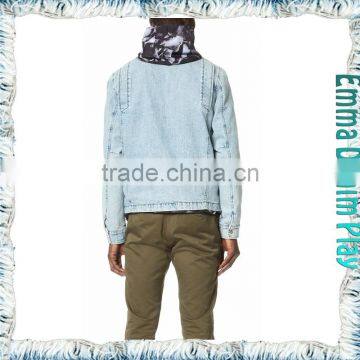 Men's Warm Weather White Blue Denim Jacket With Silver Button photo-2