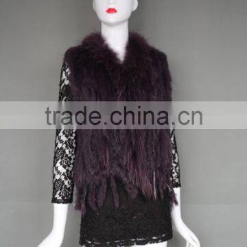 Fast Sell Handmade Rabbit Fur Vest/ Knit Waistcoat / Ladies Fur Gilet With Raccoon Fur Collar