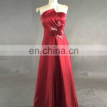 Real Picture Strapless Pleated 3D Flower Red Stain Long Evening Dress Patterns 2017