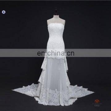 HMY-E0352 High Quality Franch Lace Fabric Bodice Sheer Skirt Lace Hem Latest Sample Wedding Dress 2016 Detachable Long Train