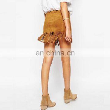 Mini Skirt Brown Tassels Chamois Leather Skirt photo-3