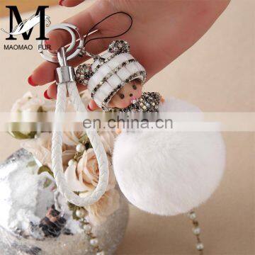 Fashion Cute Fur Accessory Real Rabbit Fur Monchhichi Keychain