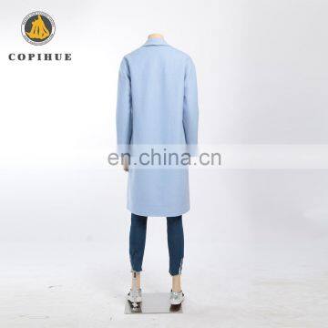 bight blue long sleeve women coat with button