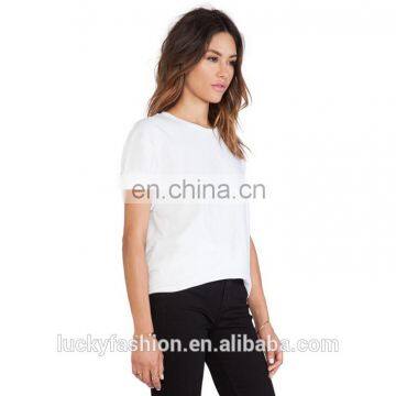 2016 Shenzhen Sanbai summer women's 200g short sleeve O-neck white blank cotton polyester longline t shirts with numbers