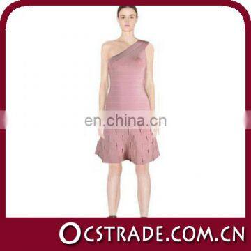 2014 hot selling one shoulder pink bandage dress one hand sexy dresses