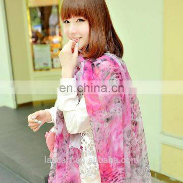 Environmental Printing Scarves Women's Flowers Shawl Deep Purple photo-2
