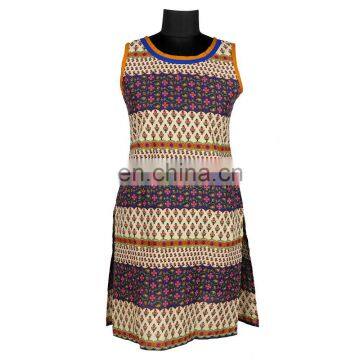 O-NECK BORDER PRINT KURTIS MULTI COLOR 100%COTTON