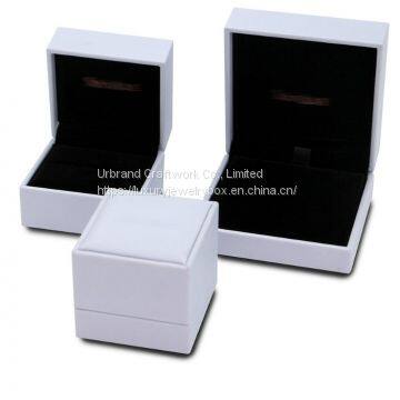 Plastic jewelry box for fashion brand jewelry, plastic box  covered with white PU  outside ​and velvet paper inside.