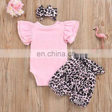 Short Sleeve Pink Top Matching Leopard Pattern Shorts and Headband 3pcs Beautiful Baby Girl Boutique Summer Suit photo-4