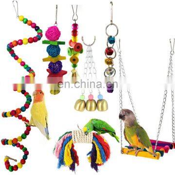 Hot selling Parrot bite bird toy parrot chew toy swing bell string rattan ball bite set