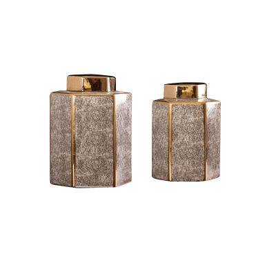 Hexagon White Porcelain Unique Black Gold Ceramic Vase For Model Room Decor photo-5