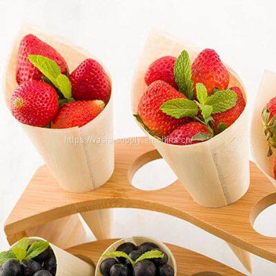 Disposable Wooden Cone Wood Tasting Cone Serving and Tasting Cone Appetizer Finger Food Ice Cream Holder for Food