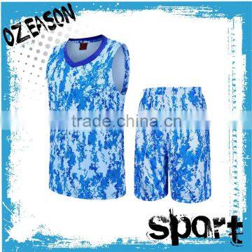 Basketball sportswear cheap custom wholesale men's blue sublimated camo basketball uniform