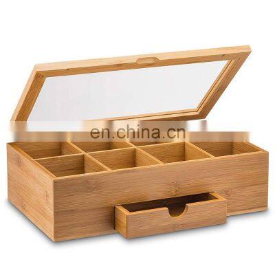 Natural Color Wooden Bamboo Tea Bag Organizer Storage Box