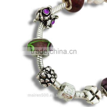 European silver purple family charm bead bracelets