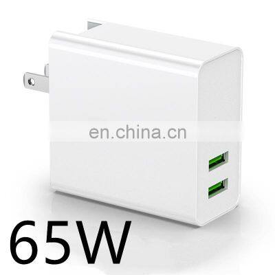 Multi-function 65W mobile phone laptop wall charger 3 ports USB type C travel power adapter