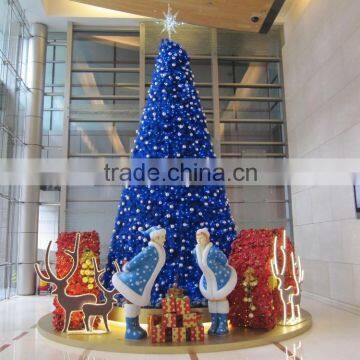 Decorative blue color tall christmas tree for hotel