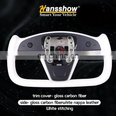 Model X S Plaid Normal White Nappa Yoke Steering Wheel For Tesla Model X S 2017-2022 Aftermarket Heated Steering Wheel Kit photo-2