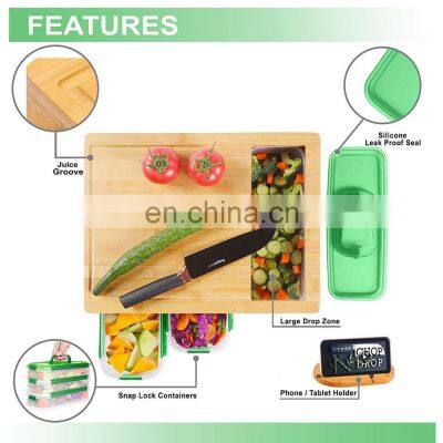 Hot-selling 3 Trays Drawers Containers Trays Locking LID For Easy Storage And Transport Large Bamboo Cutting Board Set photo-5