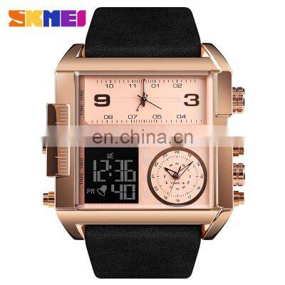Thailand Hot Selling Big Dial Men Leather Wristwatch Brand Skmei 1391 Custom Logo Fashion 3 Time Chronograph Digital Watch photo-3