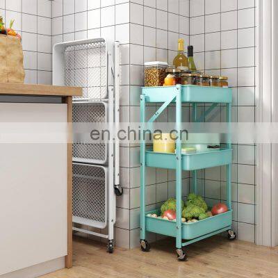 Space Saver 3 Tier Foldable Storage Shelf Utility Hotel Office Organizer Rack Kitchen Trolley Cart With Lockable Wheels photo-2