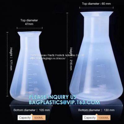 50ml 100ml 250ml 500ml 1000ml Laboratory Narrow Neck Plastic Erlenmeyer Flask, Narrow Neck Flask Erlenmeyer Flask With Lid photo-2