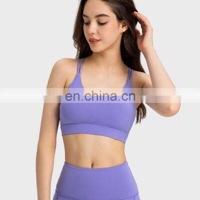 Low Moq Cross Backless Crop Sports Bras Women Gym Yoga Breathable Sling Straps Tops Nylon Spandex photo-5