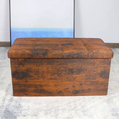 Foldable Storage Polyester Ottoman-Wood Grain