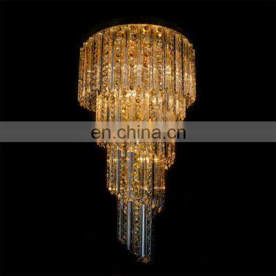 Ceiling Pendant Light Led Gold Custom Hotel Long Modern Crystal Spiral Stairs Foyer Chandelier