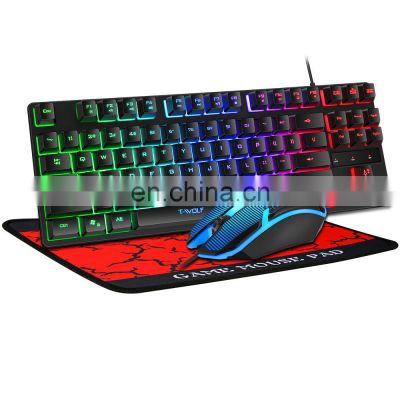 Wired USB keyboard mouse mouse pad light-emitting key and mouse set 87 key office game three-piece set