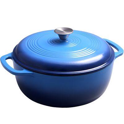 Enameled Cast Iron Round Dutch Oven With Lid and Dual Handles, Heavy-Duty & Small, 5L, Blue
