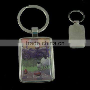 Souvenir metal blank keychain with metal keyring ,printing sticker could be customized