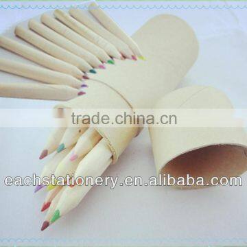 9PCS/set 3.5'' mini jumbo round wood colored pencils with round paper tube