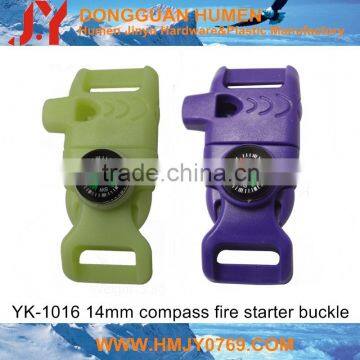 compass fire starter buckle,fire starter buckle with whistle,plastic compass buckle