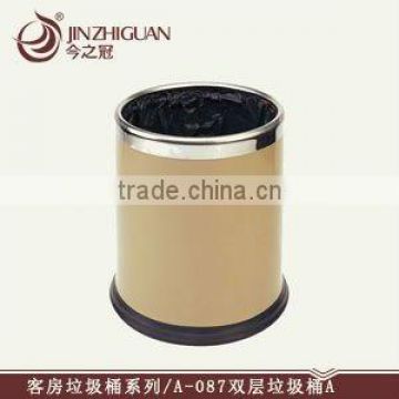 Stainless steel leather room dustbin (A-087)