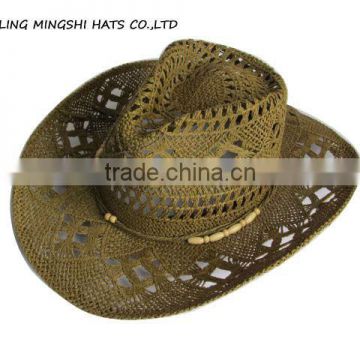 brown hand weave straw hats cowboy style