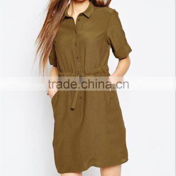 tat shaped women dress with drawstring short sleeves women dress OEM service