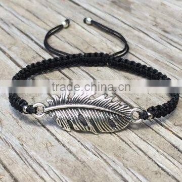 Feather Bracelet Adjustable Macrame Cord Bracelet Antique Feather Bracelet