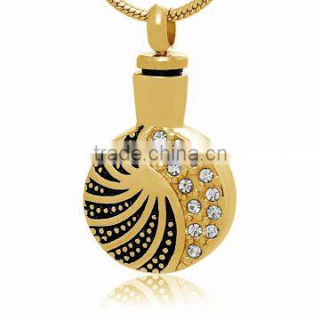 High Quality Gold Plated Black Enamel Crystals Stainless Steel Cremation Lockets Jewelry That Hold Ashes