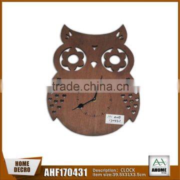 Distinctive Unfinished Owl Shape Hollow Out Decoration Wooden Wall Clock