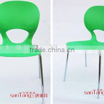 Lihua factory wholesale K/D restaurant plastic wave pannel dining chairs with steel frame 1202