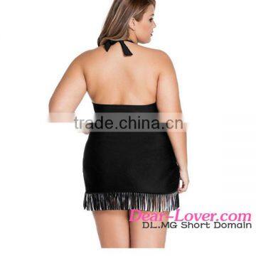 Black White Fringe Curvy One-piece Swimdress Swimwear Brazilian Bikini photo-3