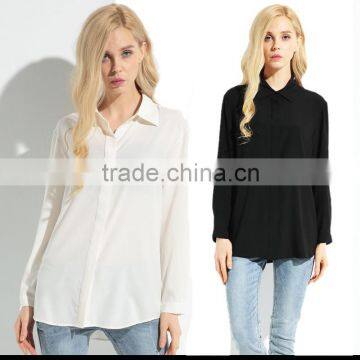 Womens Girls Solid Collar Silk 100% Basic Long Sleeve Shirts Blouses OEM ODM Type Clothing Factory Manufacturer From Guangzhou