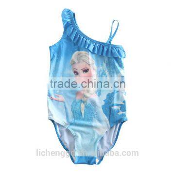 (R5252) Blue 2-8Y manufacturer elsa clothes 100% polyester kids swimming stock one piece beachwear girls frozen swimwear