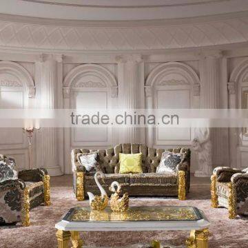 2015 European Italian New Classic Gold Foil Solid Wood Arms Fabric Sofa Set AL038 photo-6