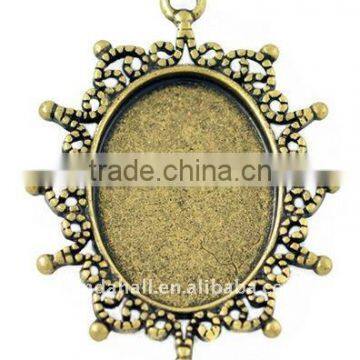 Zinc Alloy Cabochon Settings, Lead Free & Nickel Free, Oval, Antique Bronze, about 40x30x2mm, about 24x18mm, hole: 2mm(PALLOY-A1