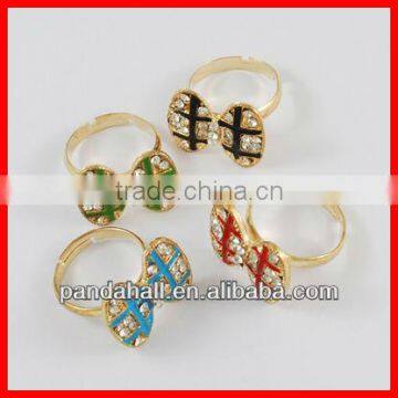 Cute Iron Bow Rhinestone Rings(RJEW-S616-3-B)