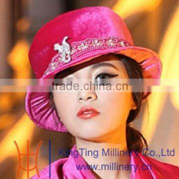 Victorian Velvet Satin Vintage Ribbon Bucket Floppy Church Millinery Hat Red photo-3