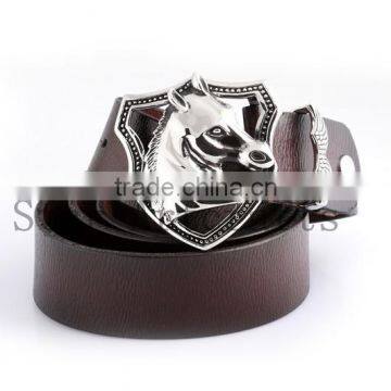 Unique Design Stainless Steel Leather Belt For Business Men Fashion Accessories,Horse Head Stainless Steel Clasp, Boutique Belts